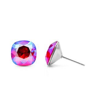 10mm Iridescent Swarovski Studs | Cushion Cut Crystal Earrings | Hypoallergenic